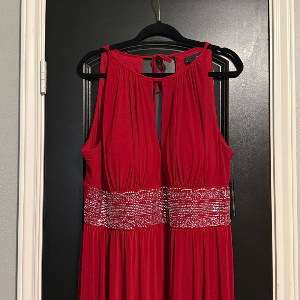 Red Rhinestone Waist Halter Maxi Dress Gown